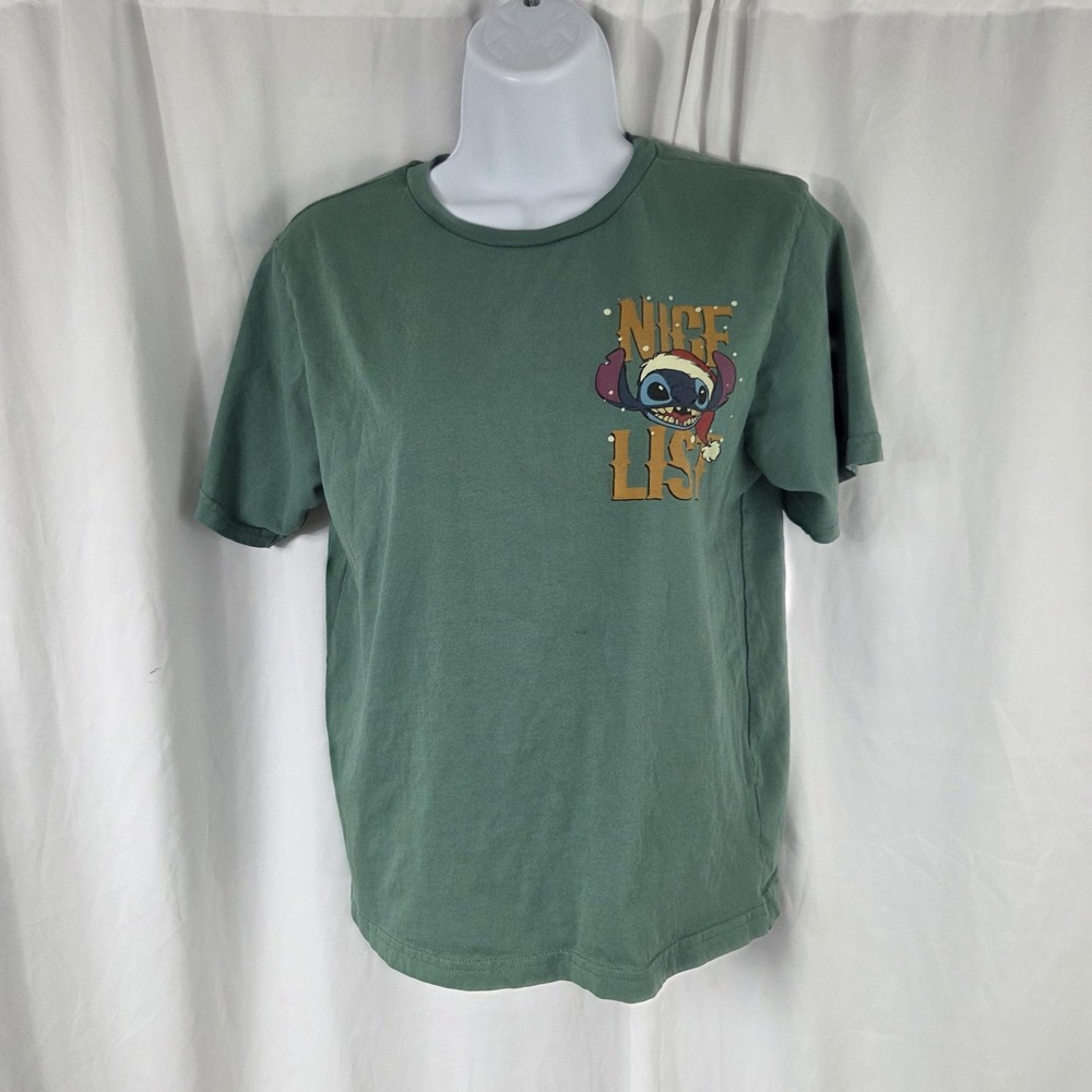 Disney Shirt Kids 10-12 Green Stitch Nice List Christmas Graphic Tee Top